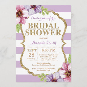 Paarse en goudbridal Shower Invitation Floral Kaart