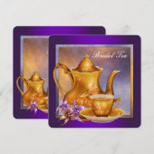 Paarse en goudbridale theepartij kaart (Voorkant / Achterkant)
