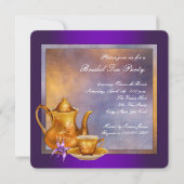 Paarse en goudbridale theepartij kaart (Achterkant)