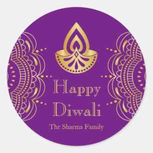 Paarse en gouddiwali-partij ronde sticker