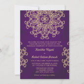 PAARSE EN GOUDE INDIAANSE STYLWEDINGINVITATIE KAART (Voorkant)