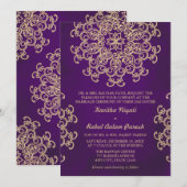 PAARSE EN GOUDE INDIAANSE STYLWEDINGINVITATIE KAART (Voorkant / Achterkant)