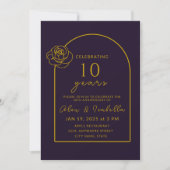 Paarse en gouden 10e bruiloft Jubileum Kaart (Voorkant)