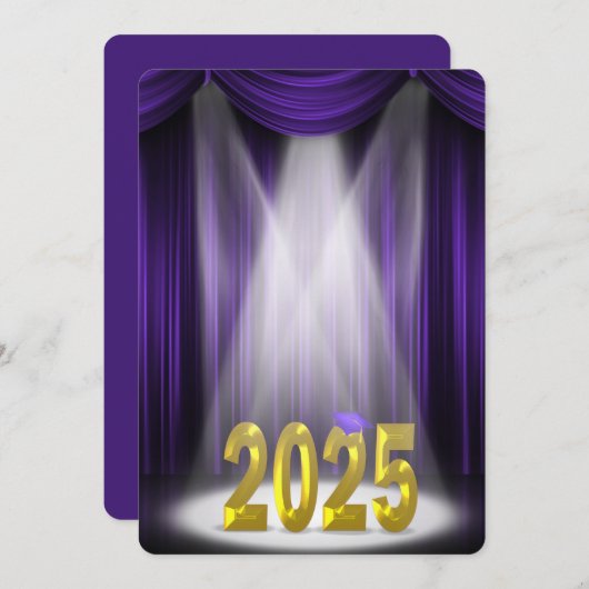 Paarse en gouden 2025 Afstuderen in de schijnwerpe Kaart (Voorkant / Achterkant)