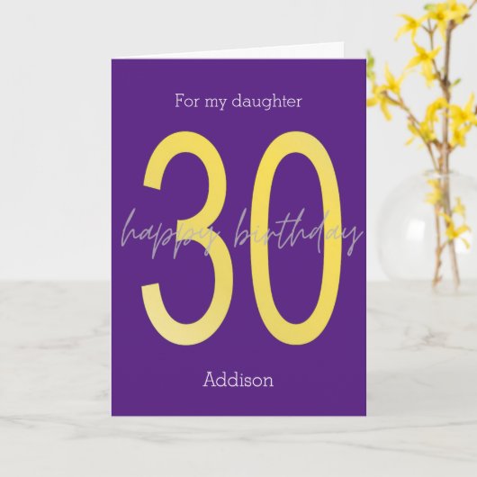 Paarse en gouden 30e verjaardag Kaart (Gele Bloem)