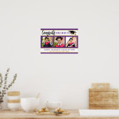 Paarse en gouden 3 fotocollage Congrats Afstudeerd Poster (Keuken)