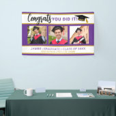 Paarse en gouden 3 fotocollage Congrats Afstudeerd Spandoek (Beurs)