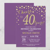 Paarse en gouden 40e verjaardag diamant kaart (Voorkant / Achterkant)