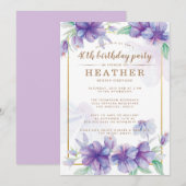 Paarse en gouden 40e verjaardag kaart (Voorkant / Achterkant)