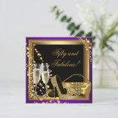 Paarse en gouden 50ste verjaardagsfeestje kaart (Staand voorkant)