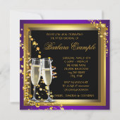 Paarse en gouden 50ste verjaardagsfeestje kaart (Achterkant)