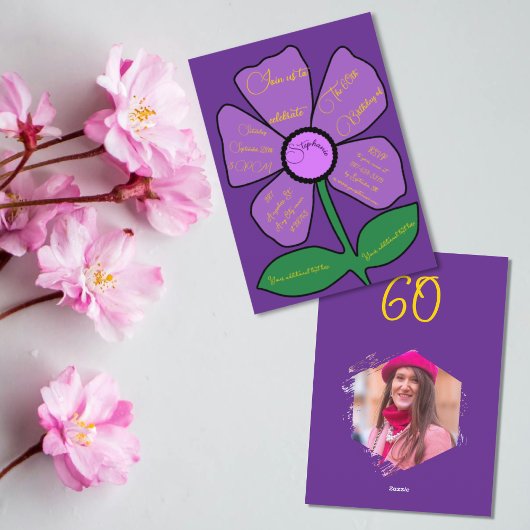 Paarse en gouden 60e verjaardag Eenvoudige Doodle Kaart