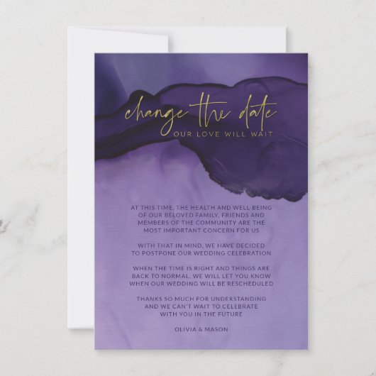 Paarse en gouden Abstract Verander de datum van de Kaart (Voorkant)