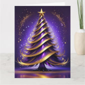 Paarse en gouden Abstracte kerstboom ontwerp Kaart (Voorkant)