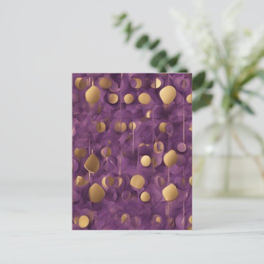 Paarse en gouden Abstracte kunst Briefkaart (Staand voorkant)