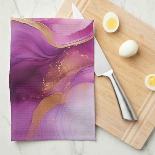 Paarse en gouden Abstracte luxe Theedoek (Quarter Fold)