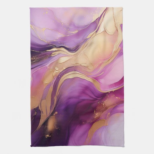 Paarse en gouden Abstracte luxe Theedoek (Verticaal)