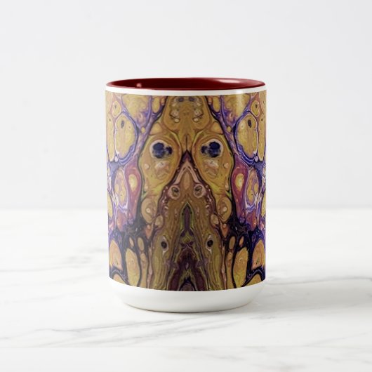 Paarse en gouden abstracte verf tweekleurige koffiemok (Center)