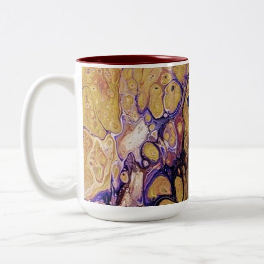 Paarse en gouden abstracte verf tweekleurige koffiemok (Links)