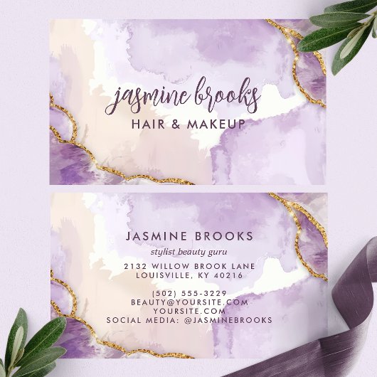 Paarse en gouden Abstracte Waterverf Visitekaartje