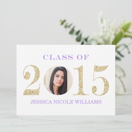 Paarse en gouden afstudeeruitnodigingen kaart (Staand voorkant)