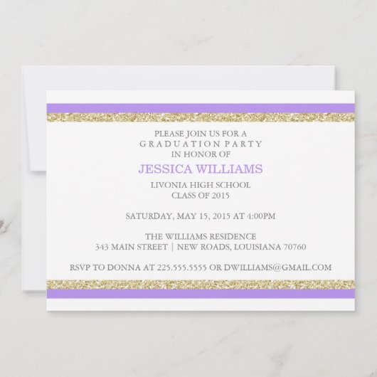 Paarse en gouden afstudeeruitnodigingen kaart (Achterkant)
