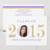 Paarse en gouden afstudeeruitnodigingen kaart (Voorkant / Achterkant)