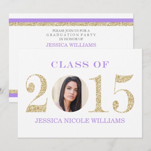 Paarse en gouden afstudeeruitnodigingen kaart (Voorkant / Achterkant)