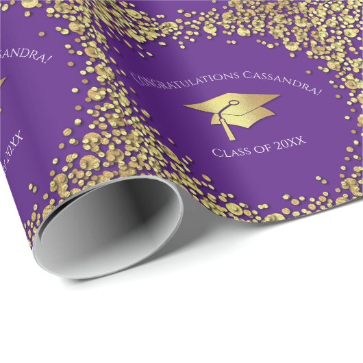 Paarse en Gouden Afstuderen Cadeaupapier (Rol Hoek)