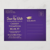 Paarse en gouden Afstuderen foto Sla de datum op Briefkaart (Achterkant)