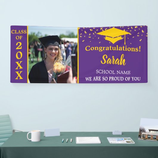 Paarse en gouden Afstuderen fotoklasse van 2025 Spandoek (Beurs)