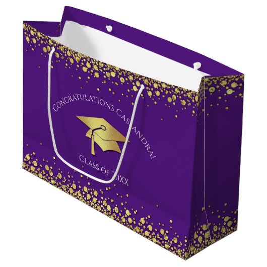Paarse en Gouden Afstuderen Groot Cadeauzakje (Voorkant Gekanteld)