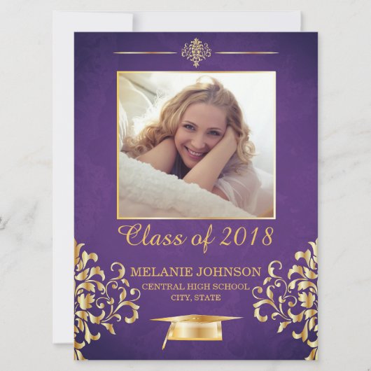Paarse en gouden Afstuderen Kaart (Voorkant)