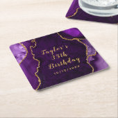 Paarse en gouden Agaat Marmer Verjaardag Kartonnen Onderzetters (Schuin)