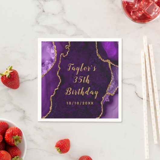 Paarse en gouden Agaat Marmer Verjaardag Servet (Insitu)
