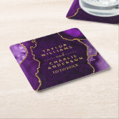 Paarse en gouden Agaat Marmeren Bruiloft Kartonnen Onderzetters (Schuin)