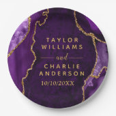 Paarse en gouden Agaat Marmeren Bruiloft Papieren Bordje (Voorkant)