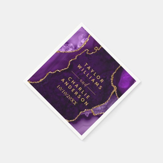 Paarse en gouden Agaat Marmeren Bruiloft Servet (Hoek)
