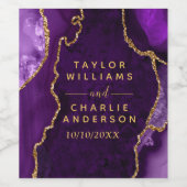 Paarse en gouden Agaat Marmeren Bruiloft Wijn Etiket (Enkel label)