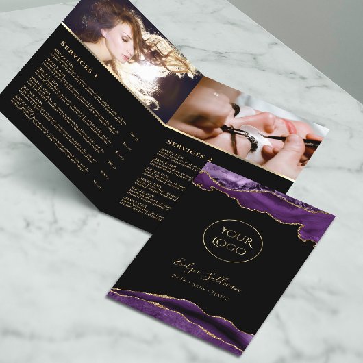 paarse en gouden agaat service menubrochure