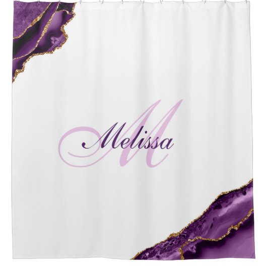 paarse en gouden agaat trendy monogram douchegordijn (Voorkant)