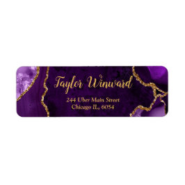 Paarse en gouden agat marmeren verjaardagsfeestje etiket