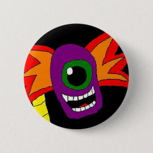 Paarse en gouden Alien Head Pin Ronde Button 5,7 Cm