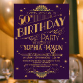 Paarse en gouden Art Deco 50e Verjaardag Uitnodige Kaart