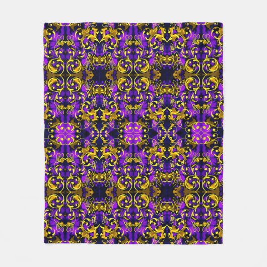 Paarse en gouden Art Noveau Patroon Fleece Deken (Voorkant)