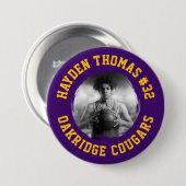 Paarse en Gouden Atleet Naam Jersey Nummer Foto Ronde Button 7,6 Cm (Voorkant /achterkant)