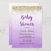 Paarse en gouden Baby shower Kaart (Voorkant / Achterkant)