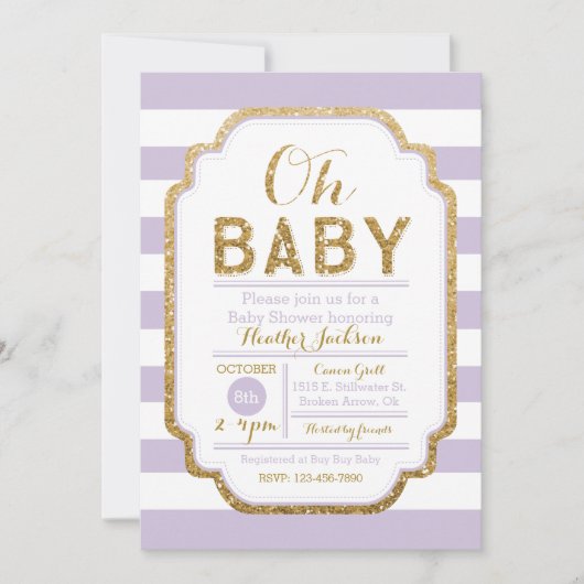 Paarse en gouden Baby shower uitnodiging, baby mei Kaart (Voorkant)