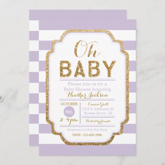Paarse en gouden Baby shower uitnodiging, baby mei Kaart (Voorkant / Achterkant)