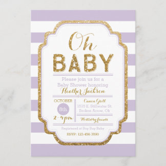 Paarse en gouden Baby shower uitnodiging, baby mei Kaart